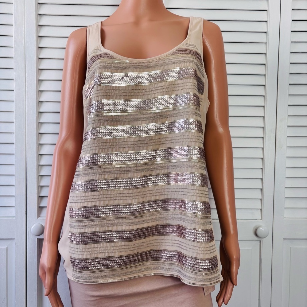 New EXPRESS Beige Sequin Tank Top Size Large